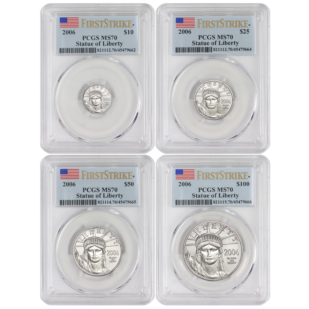 Set of 4 2006 Platinum Eagle PCGS MS70 FS Flag Label